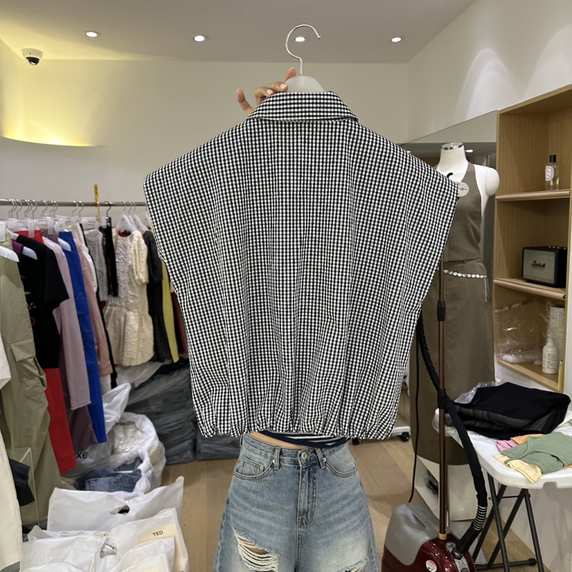 TED韓國東大門代購女士新品休閑推薦熱賣26夏季襯衫蕾絲衫格子TED襯衫/蕾絲衫