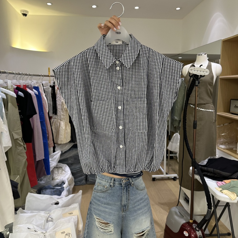 TED韓國東大門代購女士新品休閑推薦熱賣26夏季襯衫蕾絲衫格子TED襯衫/蕾絲衫圖色2