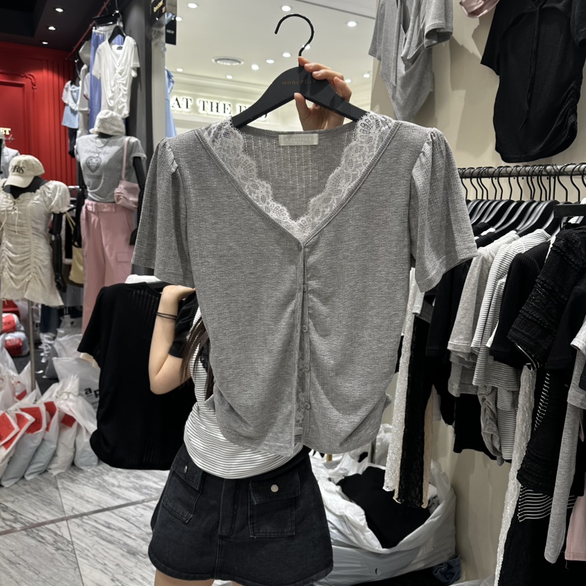 MONOPOLY韓國直郵女士新品26夏季人氣熱賣襯衫蕾絲衫假兩件MONO_POLY襯衫/蕾絲衫圖色1