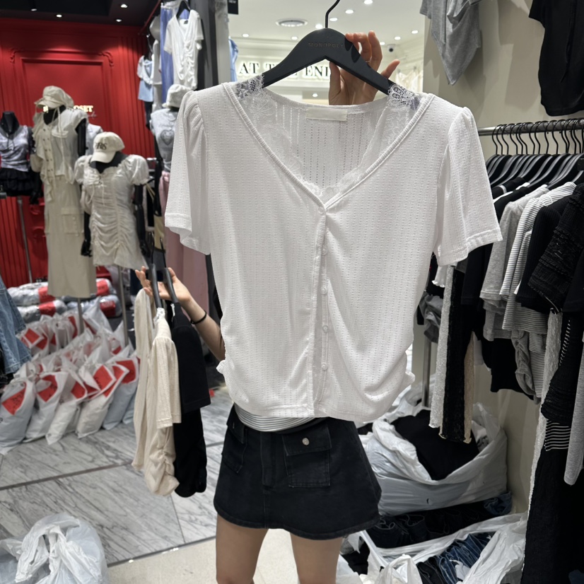 MONOPOLY韓國直郵女士新品26夏季人氣熱賣襯衫蕾絲衫假兩件MONO_POLY襯衫/蕾絲衫圖色2