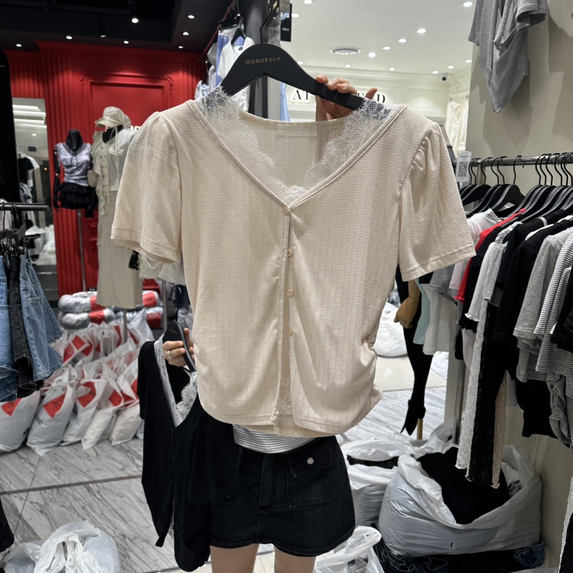 MONOPOLY韓國直郵女士新品26夏季人氣熱賣襯衫蕾絲衫假兩件MONO_POLY襯衫/蕾絲衫圖色3