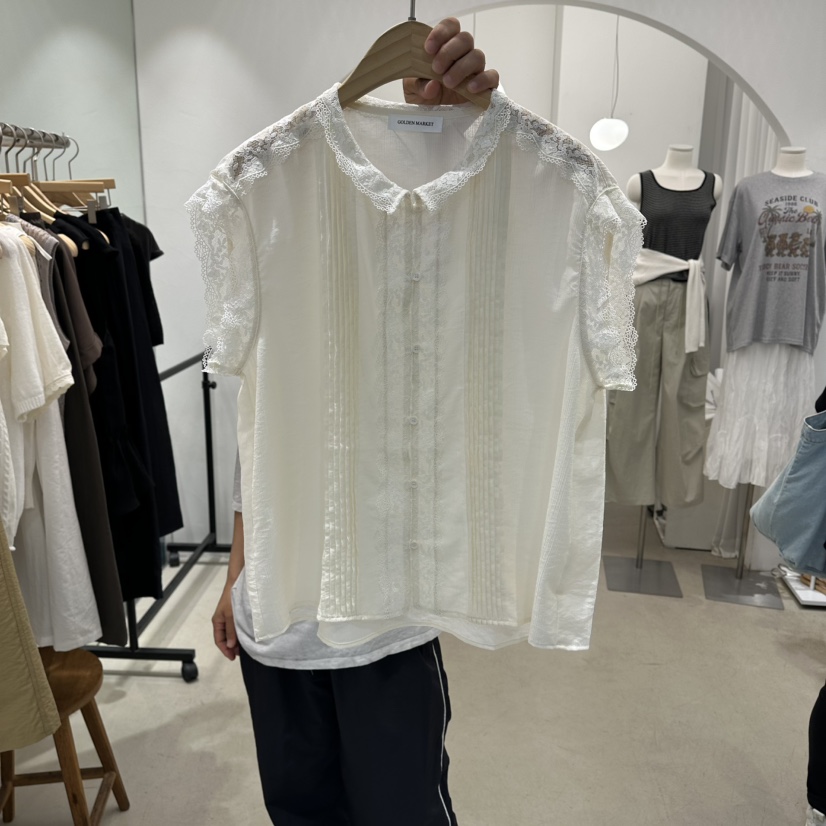 GOLDEN MARKET韓國代購女士新款休閑推薦吊帶背心蕾絲褶裥GOLDEN MARKET吊帶/背心圖色2奶油色