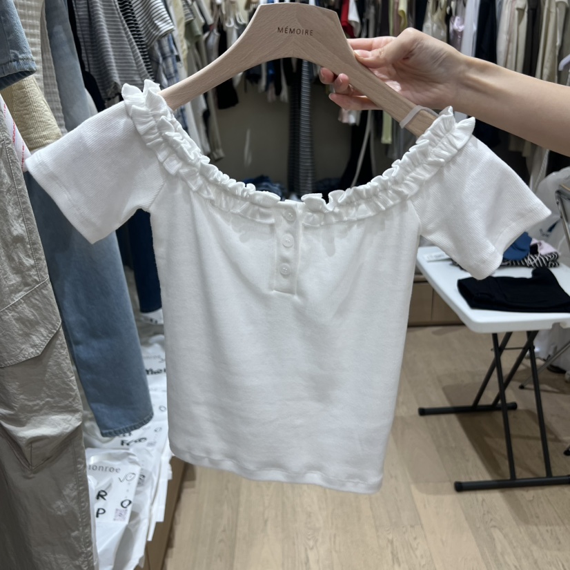 MEMOIRE韓國東大門代購女士新款熱賣時尚休閑推薦T恤褶皺MEMOIRET恤圖色1