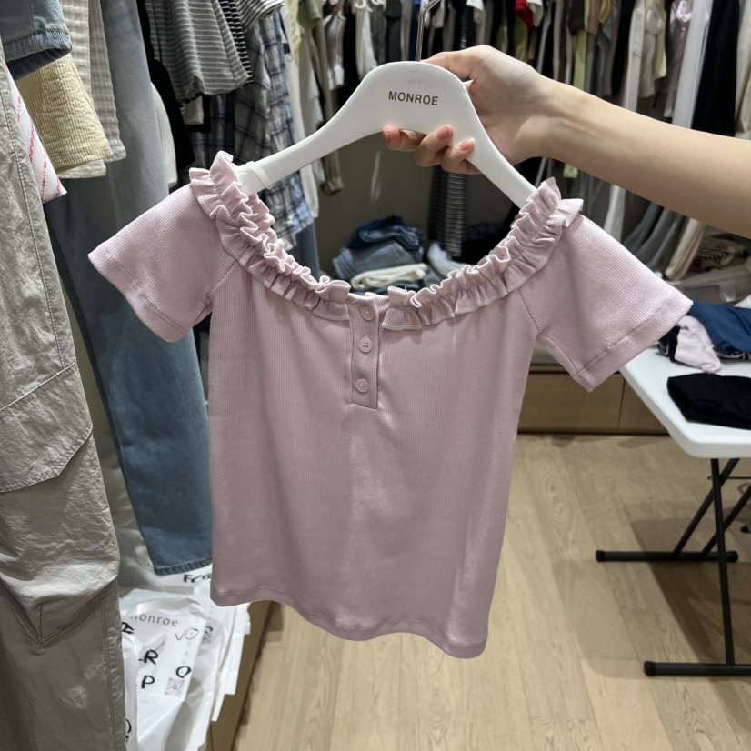 MEMOIRE韓國東大門代購女士新款熱賣時尚休閑推薦T恤褶皺MEMOIRET恤圖色2