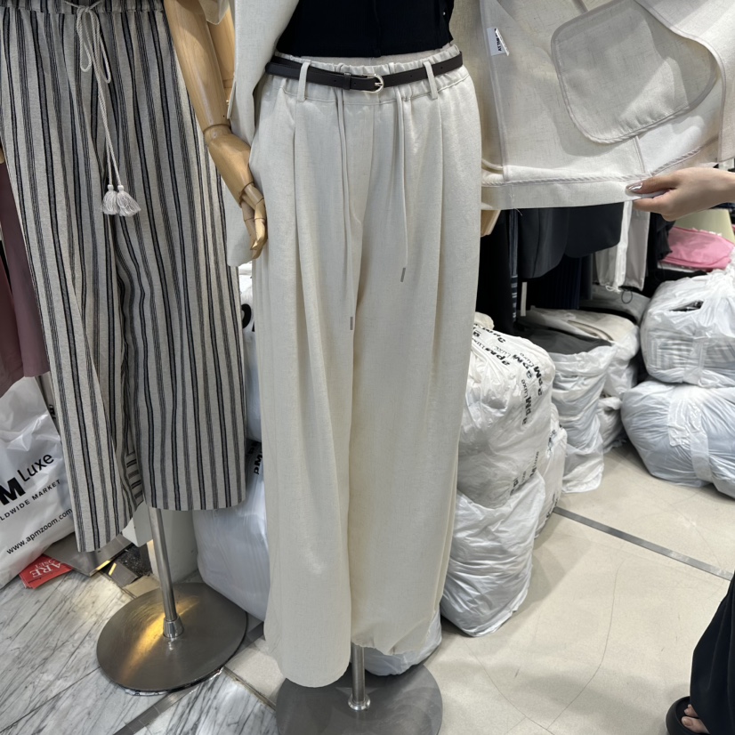 AT THE END韓國代購女士新款休閑休閑褲不含腰帶亞麻布AT THE END休閑褲圖色1