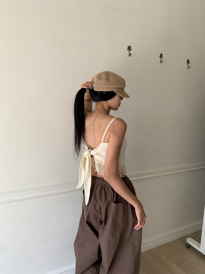 BADCALM韓國東大門代購女裝新款推薦休閑吊帶背心流蘇無袖BADCALM吊帶/背心