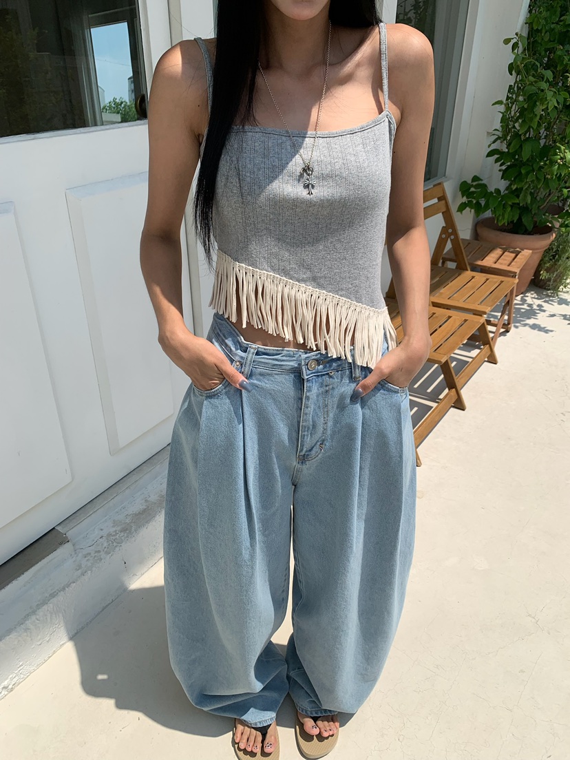 BADCALM韓國東大門代購女裝新款推薦休閑吊帶背心流蘇無袖BADCALM吊帶/背心