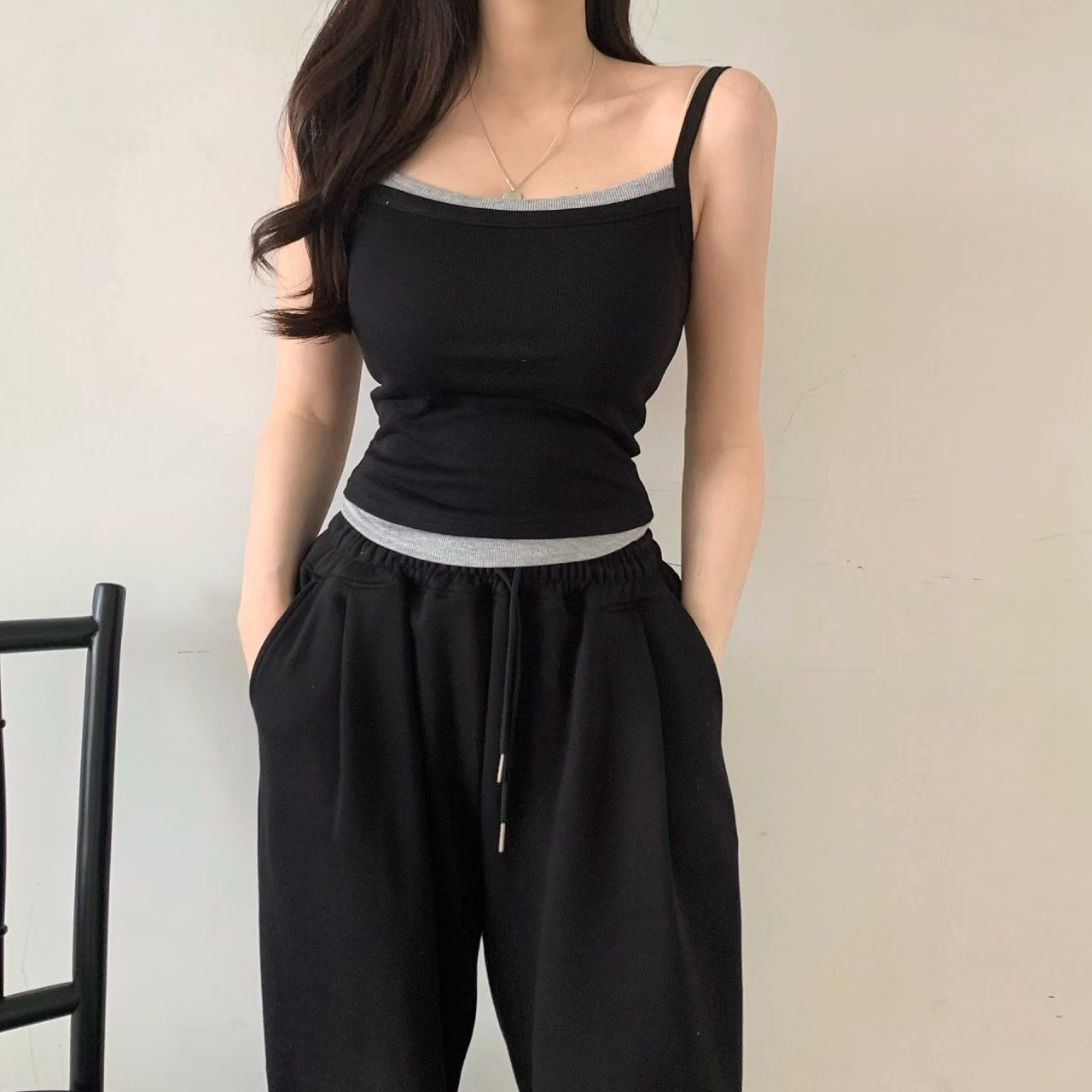 PUDDING韓國東大門代購女裝新款休閑熱賣吊帶背心撞色無袖PUDDING吊帶/背心圖色3