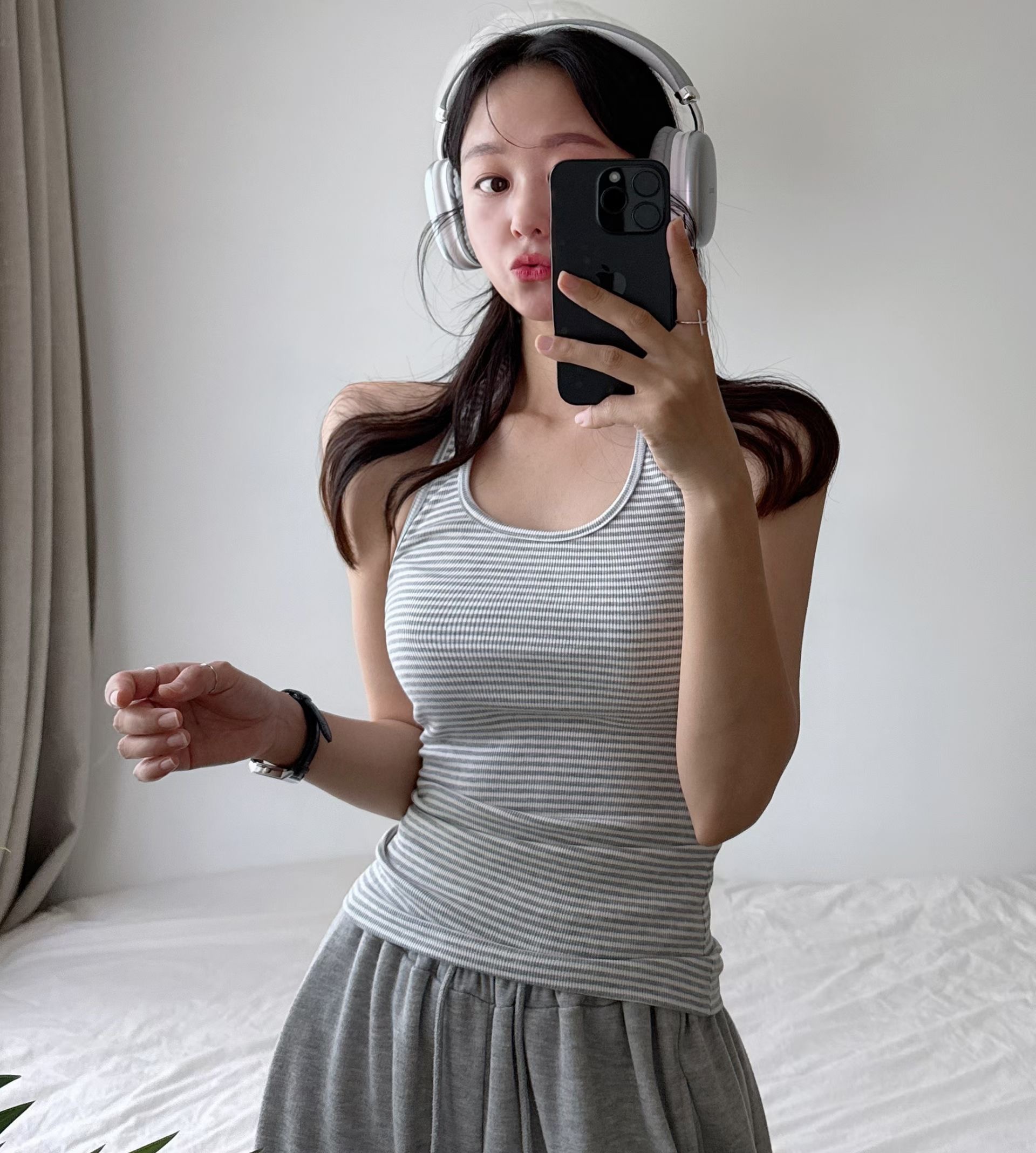PUDDING東大門實拍韓國女士新品時尚熱賣吊帶背心露背條紋PUDDING吊帶/背心圖色2