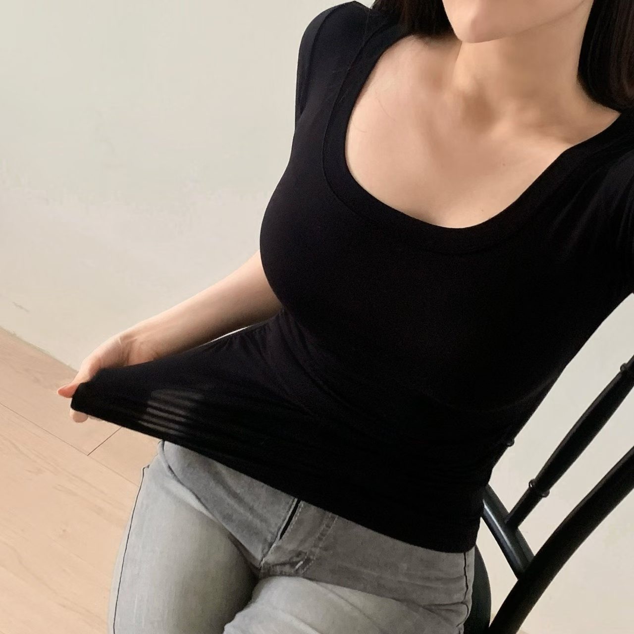 PUDDING韓國直郵女裝新品時尚熱賣26夏季推薦休閑人氣T恤U領PUDDINGT恤