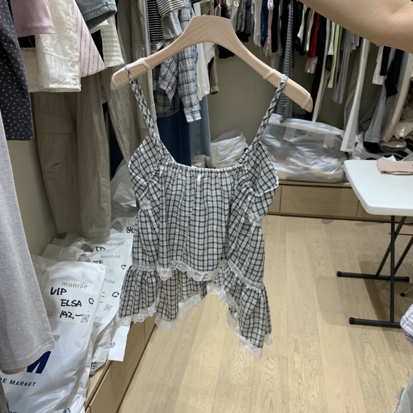 MEMOIRE東大門實拍韓國女士新款26夏季推薦吊帶背心格子無袖MEMOIRE吊帶/背心