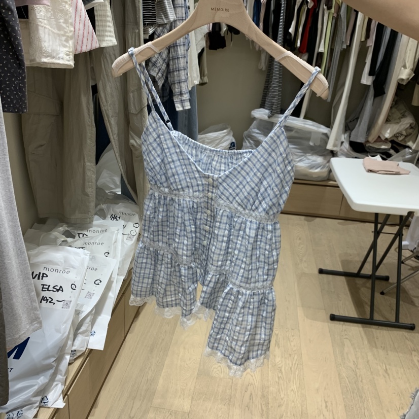 MEMOIRE東大門實拍韓國女士新款26夏季推薦吊帶背心格子無袖MEMOIRE吊帶/背心圖色2