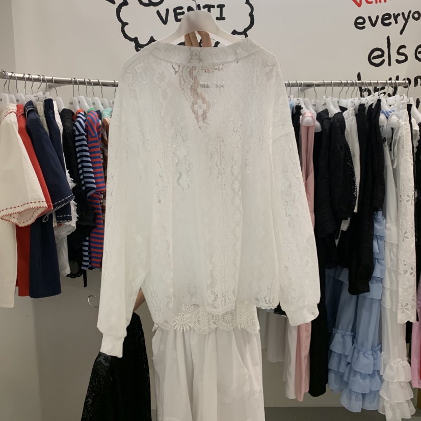 VENTI韓國直郵女裝新品熱賣時尚26夏季襯衫蕾絲衫蕾絲開衫VENTI襯衫/蕾絲衫