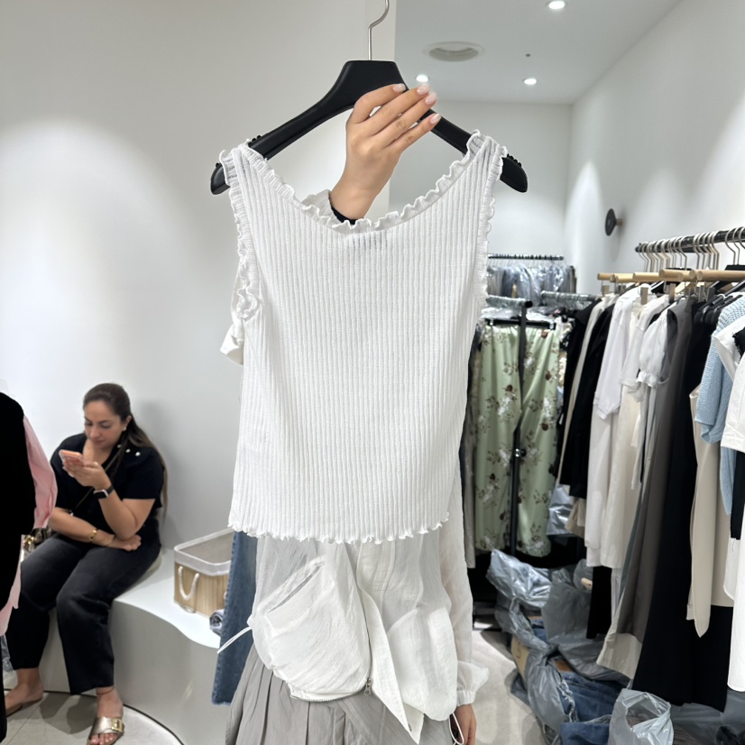 BETHEL韓國東大門直郵女士新品熱賣時尚吊帶背心荷葉邊無袖BETHEL吊帶/背心