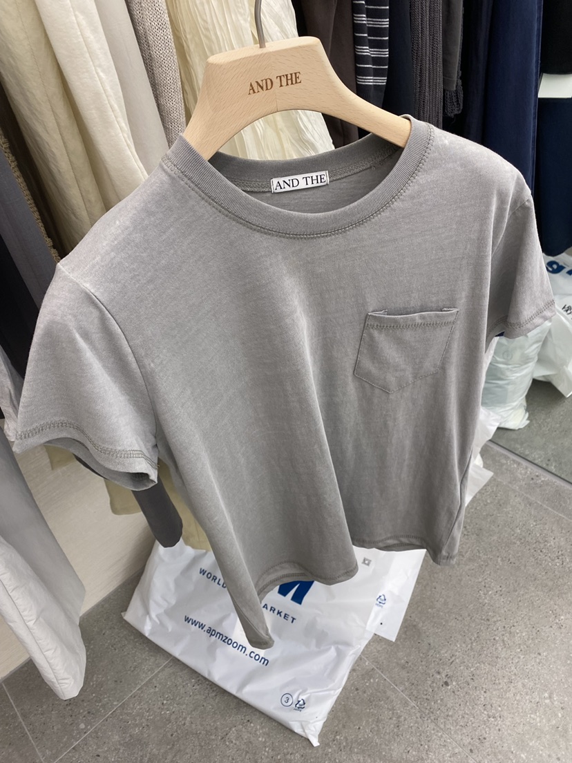 AND THE韓國東大門代購女士新品推薦時尚人氣休閑T恤口袋AND THET恤圖色3