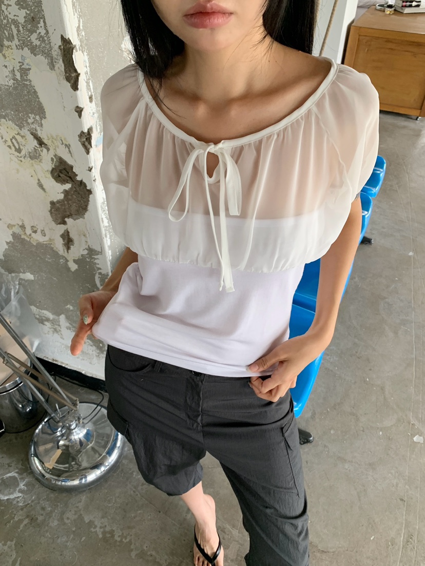 MORE THAN-P東大門實拍韓國女裝新款推薦襯衫蕾絲衫褶皺MORE THAN襯衫/蕾絲衫