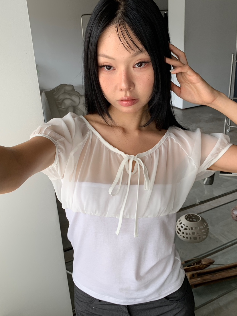 MORE THAN-P東大門實拍韓國女裝新款推薦襯衫蕾絲衫褶皺MORE THAN襯衫/蕾絲衫