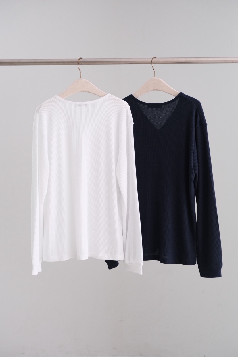 SORBET/FLAT WHITE韓國代購女裝新品26夏季長袖T恤華夫格格紋SORBET/FLAT WHITE長袖T恤