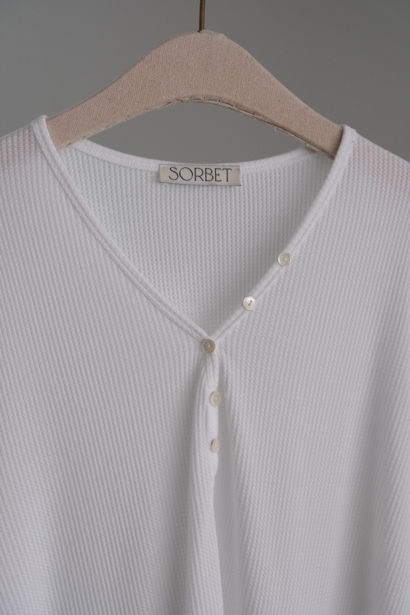 SORBET/FLAT WHITE韓國代購女裝新品26夏季長袖T恤華夫格格紋SORBET/FLAT WHITE長袖T恤