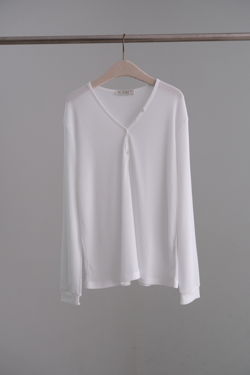 SORBET/FLAT WHITE韓國代購女裝新品26夏季長袖T恤華夫格格紋SORBET/FLAT WHITE長袖T恤圖色1