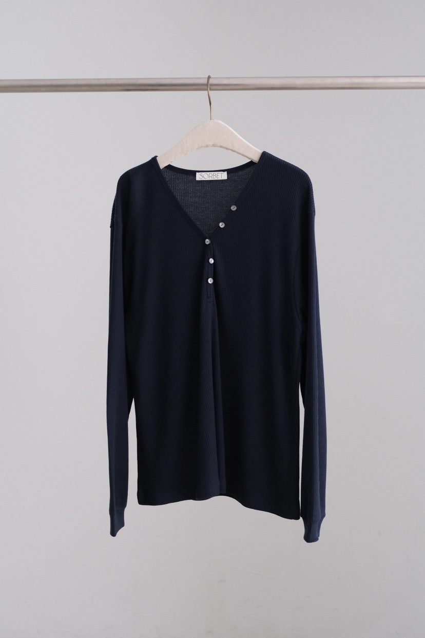 SORBET/FLAT WHITE韓國代購女裝新品26夏季長袖T恤華夫格格紋SORBET/FLAT WHITE長袖T恤圖色2