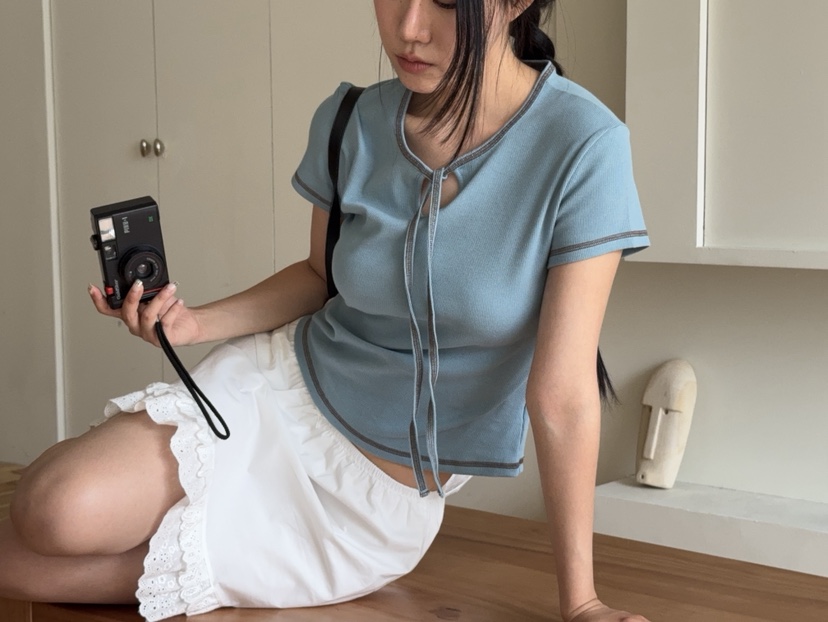SUNDER MARKET韓國直郵女裝新款熱賣人氣推薦休閑T恤絲帶SUNDER MARKETT恤