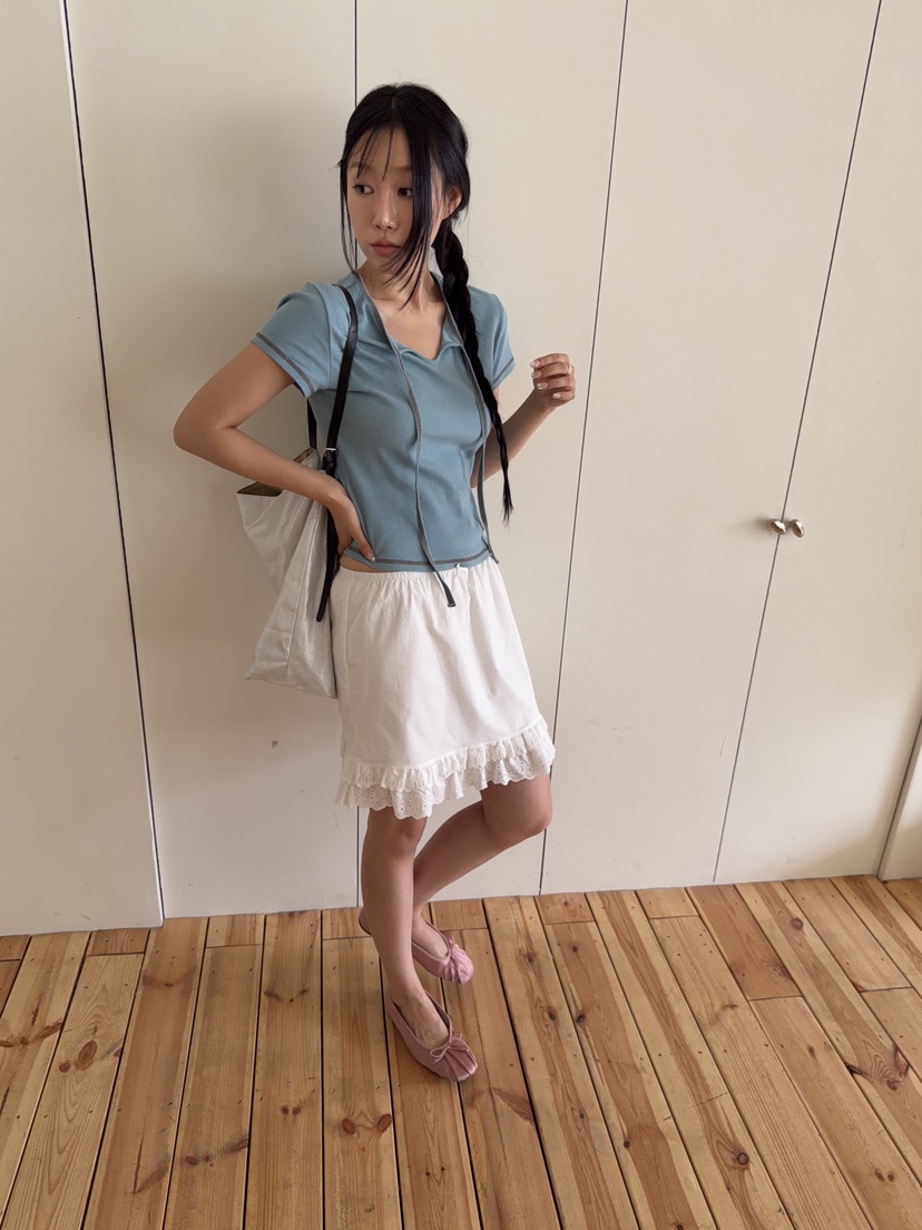 SUNDER MARKET韓國直郵女裝新款熱賣人氣推薦休閑T恤絲帶SUNDER MARKETT恤