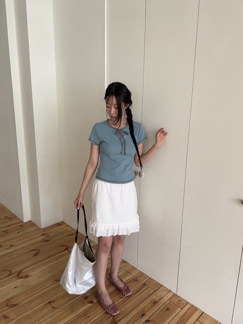 SUNDER MARKET韓國直郵女裝新款熱賣人氣推薦休閑T恤絲帶SUNDER MARKETT恤