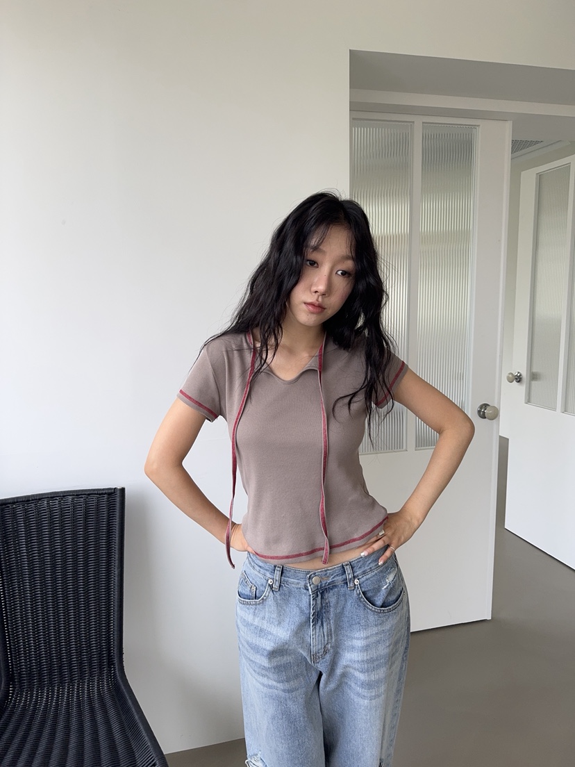 SUNDER MARKET韓國直郵女裝新款熱賣人氣推薦休閑T恤絲帶SUNDER MARKETT恤