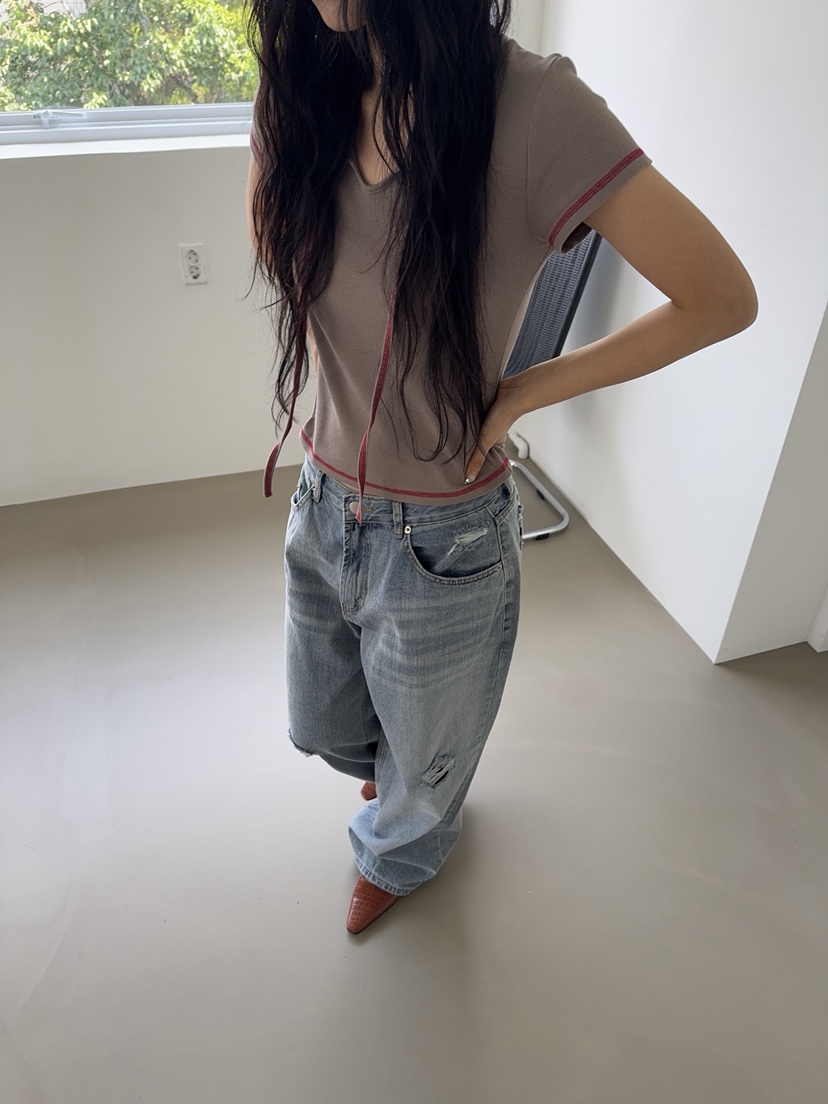 SUNDER MARKET韓國直郵女裝新款熱賣人氣推薦休閑T恤絲帶SUNDER MARKETT恤