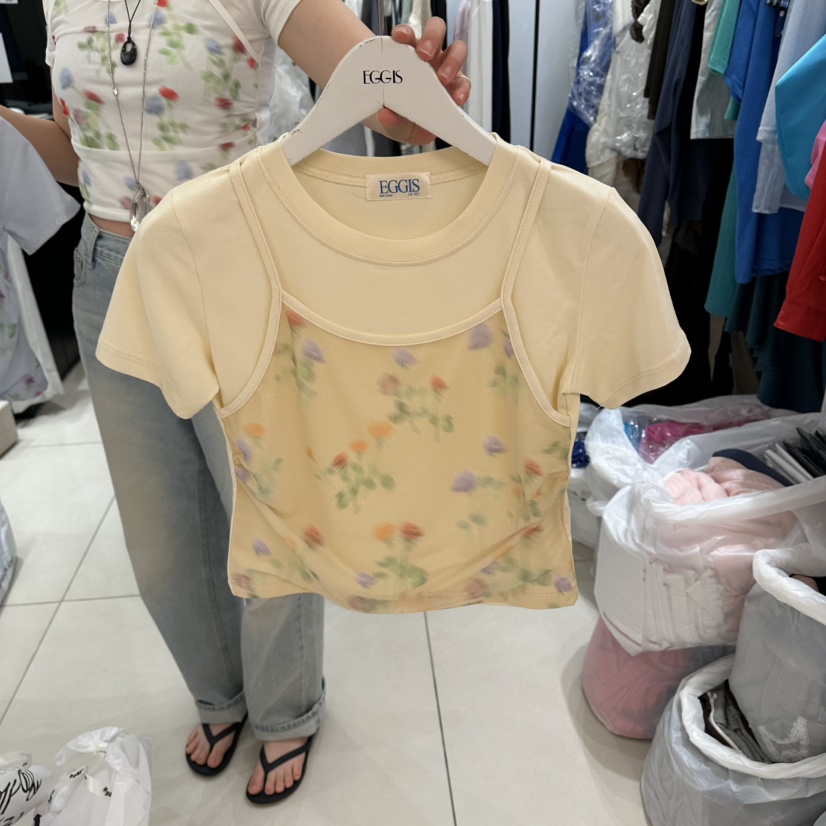EGG IS韓國東大門代購女裝新品人氣T恤不含項鏈假兩件網狀EGG IST恤圖色2