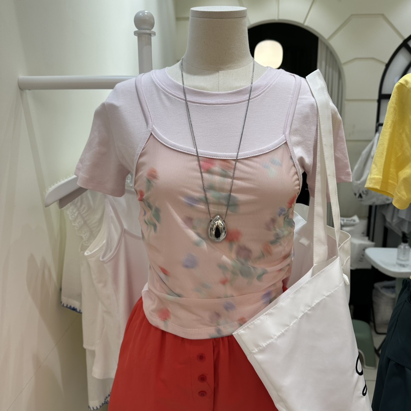 EGG IS韓國東大門代購女裝新品人氣T恤不含項鏈假兩件網狀EGG IST恤圖色3