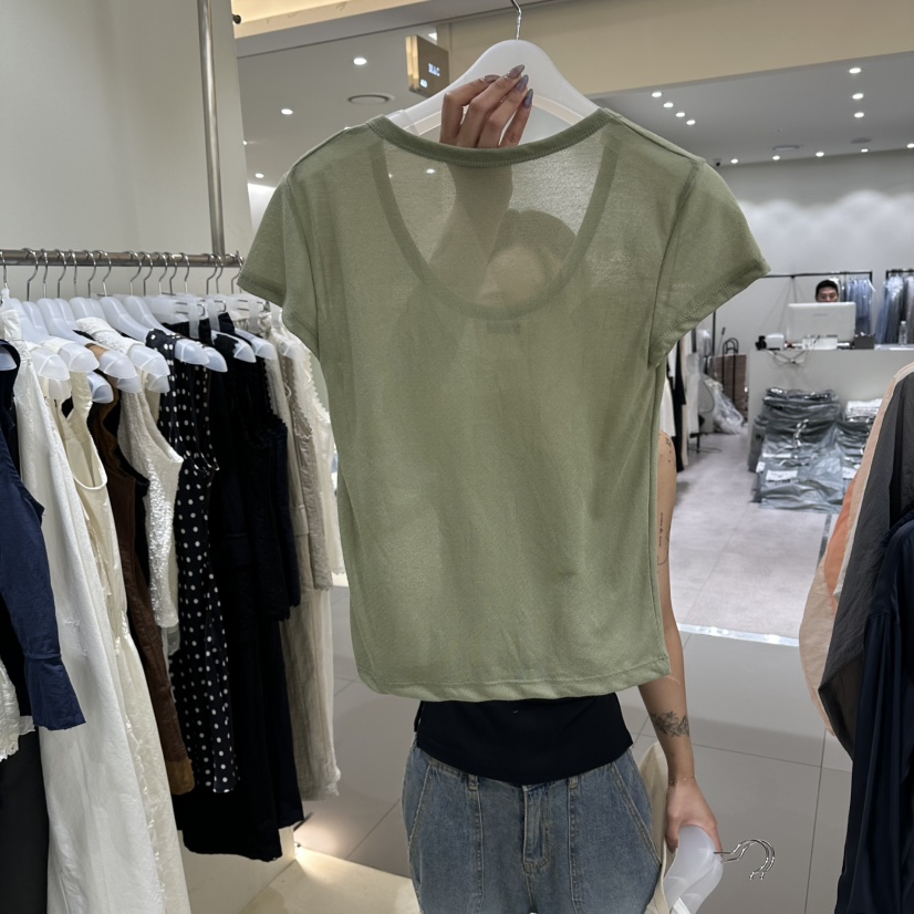 BENE韓國直郵女士新品推薦休閑26夏季熱賣時尚T恤U領透視BENET恤