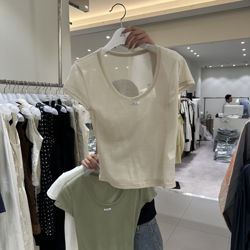 BENE韓國直郵女士新品推薦休閑26夏季熱賣時尚T恤U領透視BENET恤圖色2