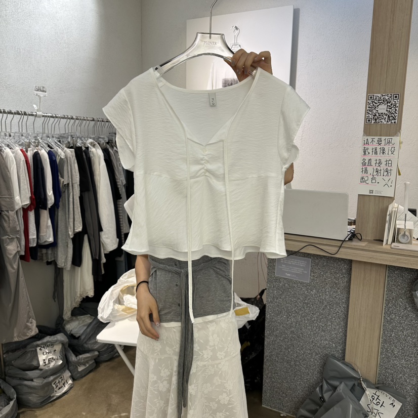 PLOVER東大門實拍韓國女士新品人氣26夏季襯衫蕾絲衫短款PLO_VER襯衫/蕾絲衫圖色1