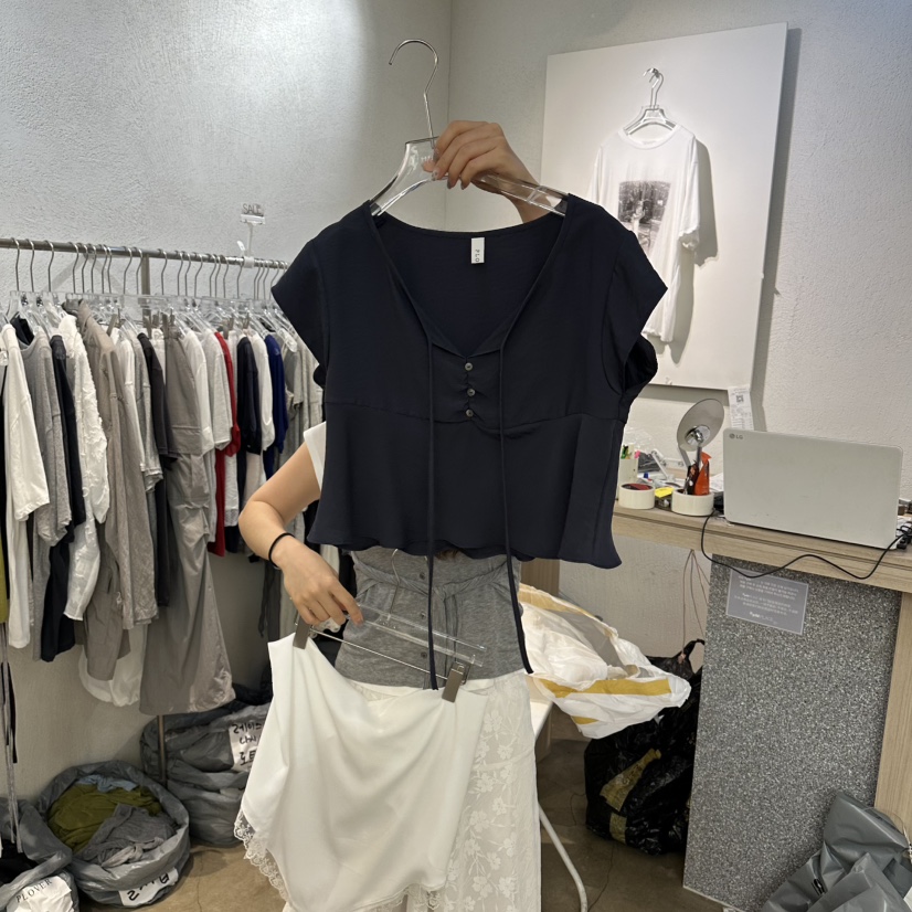 PLOVER東大門實拍韓國女士新品人氣26夏季襯衫蕾絲衫短款PLO_VER襯衫/蕾絲衫圖色2