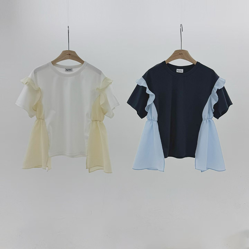 RUMBA韓國直郵女士新品人氣26夏季休閑推薦襯衫蕾絲衫不對稱RUMBA襯衫/蕾絲衫