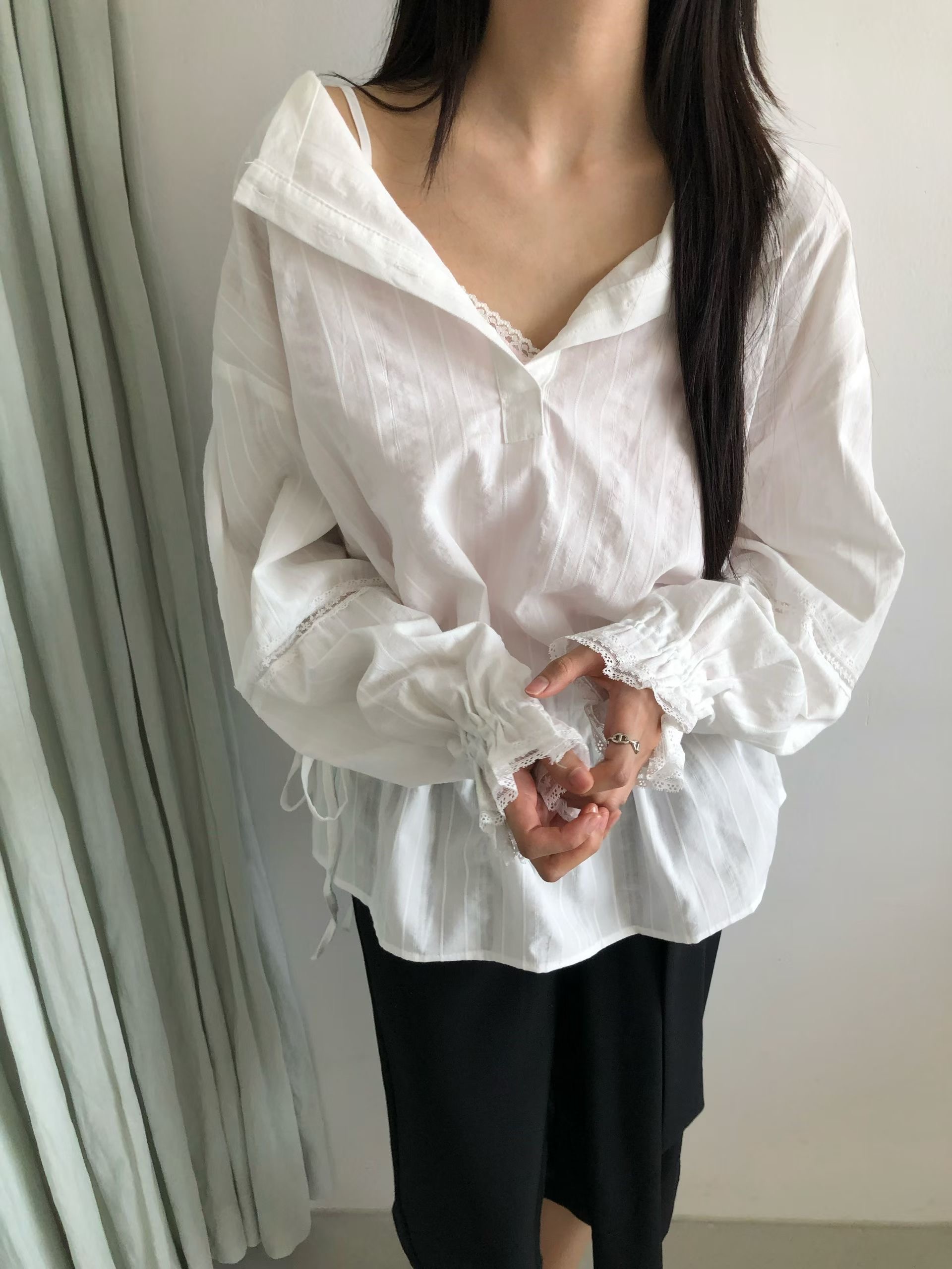 FAVOURED韓國直郵女士新款推薦26夏季休閑襯衫蕾絲衫蕾絲FAVOURED襯衫/蕾絲衫