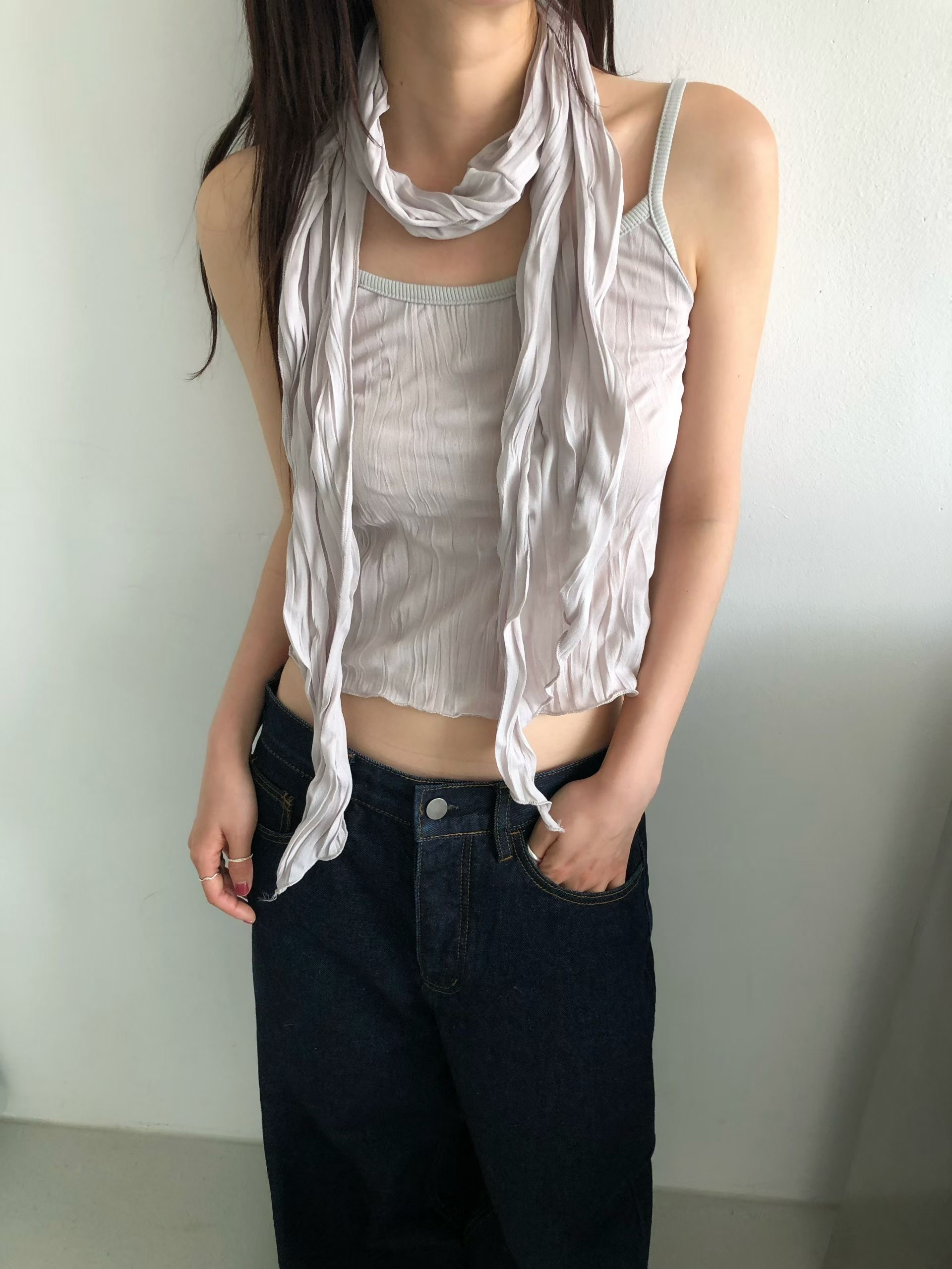FAVOURED韓國直郵女裝新品26夏季吊帶背心含脖帶褶皺圍巾無袖FAVOURED吊帶/背心