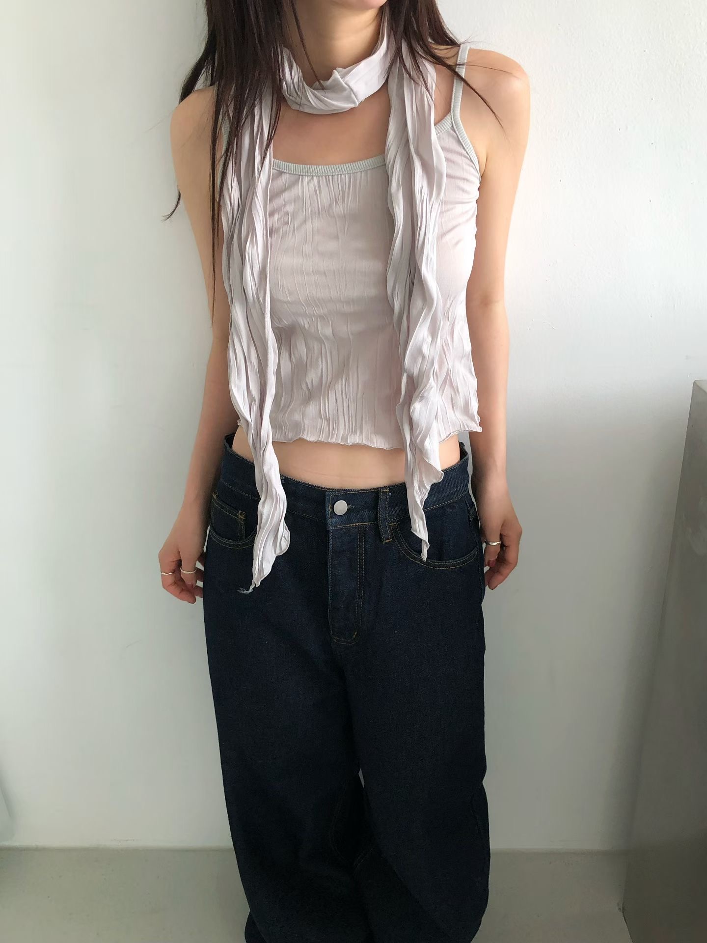 FAVOURED韓國直郵女裝新品26夏季吊帶背心含脖帶褶皺圍巾無袖FAVOURED吊帶/背心