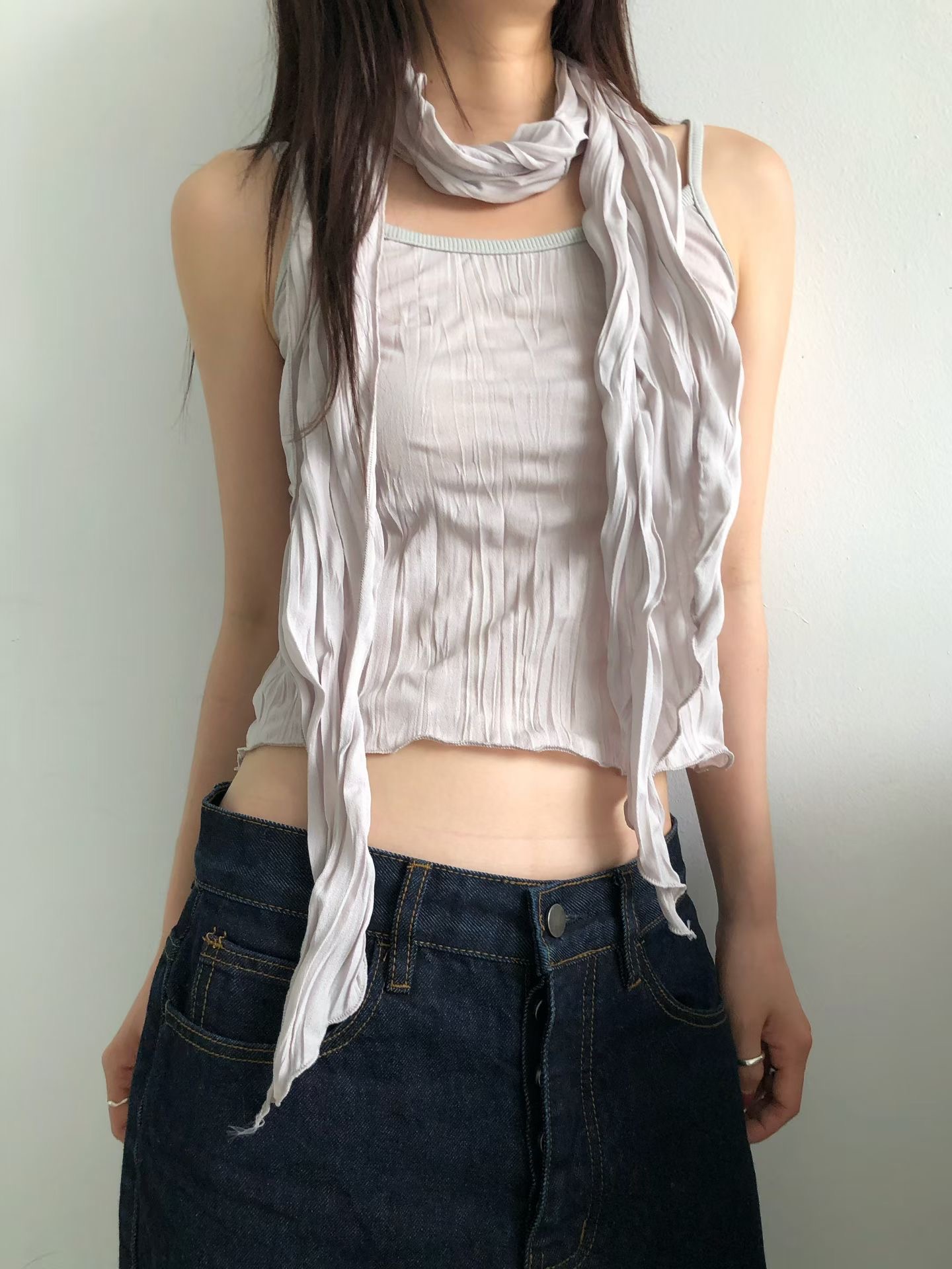 FAVOURED韓國直郵女裝新品26夏季吊帶背心含脖帶褶皺圍巾無袖FAVOURED吊帶/背心圖色2