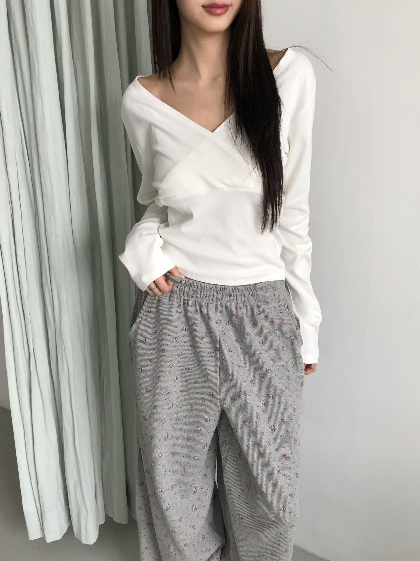 FAVOURED東大門實拍韓國女裝新款人氣休閑26夏季休閑褲華夫格FAVOURED休閑褲