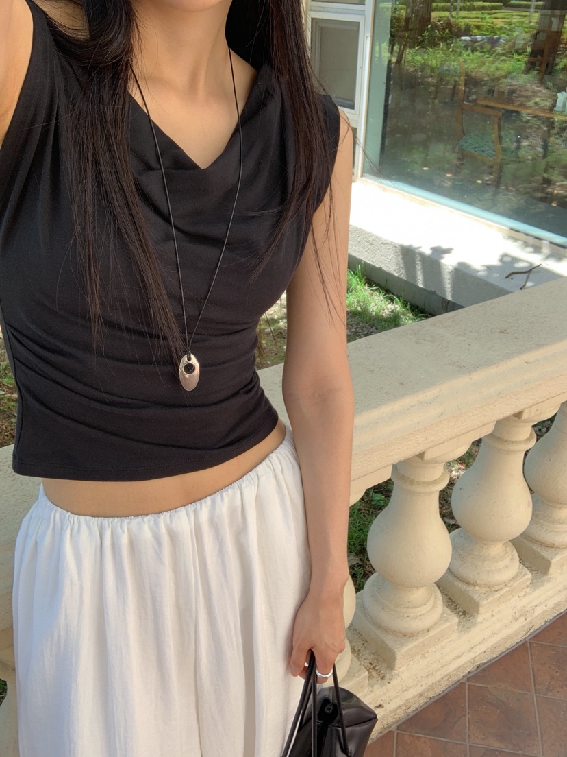 LONG PEAK韓國東大門代購女士新款推薦吊帶背心柔軟褶皺LONG PEAK吊帶/背心