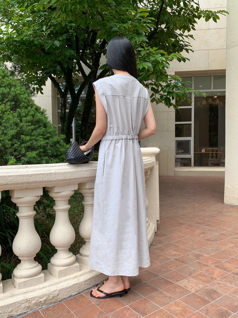 LONG PEAK韓國代購女裝新款休閑26夏季連衣裙OPS亞麻布口袋LONG PEAK連衣裙