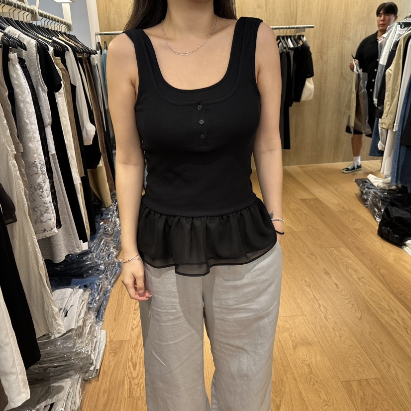 LEFANCY韓國東大門代購女士新款推薦26夏季吊帶背心荷葉邊無袖LEFANCY吊帶/背心圖色1