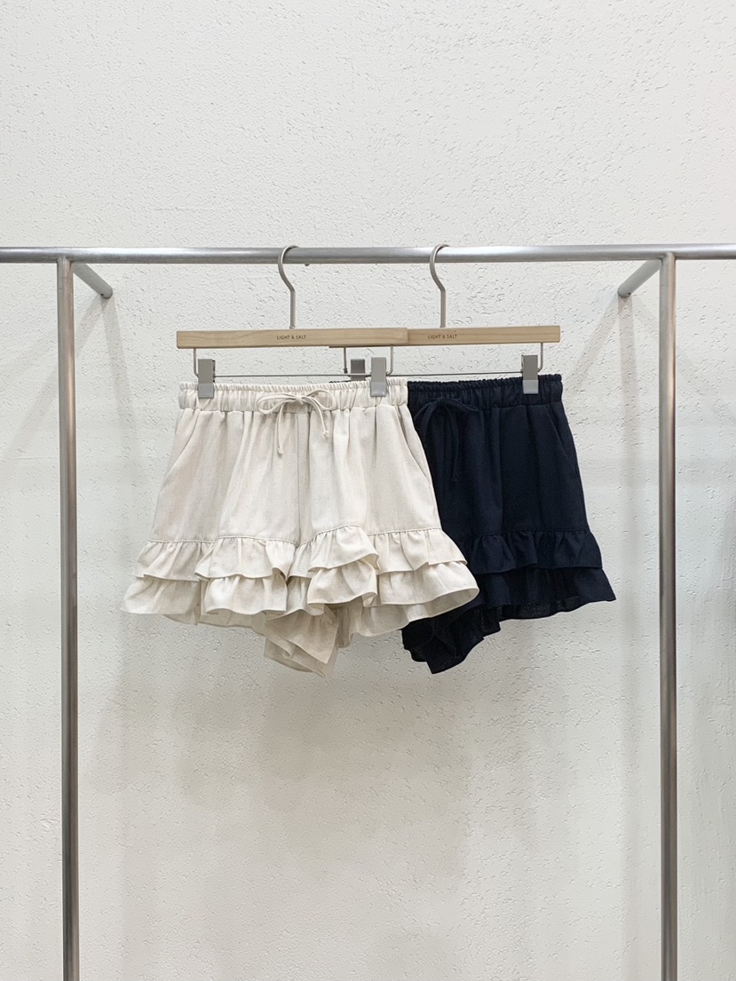 LIGHT AND SALT東大門實拍韓國女士新品短褲荷葉邊亞麻LIGHT AND SALT短褲
