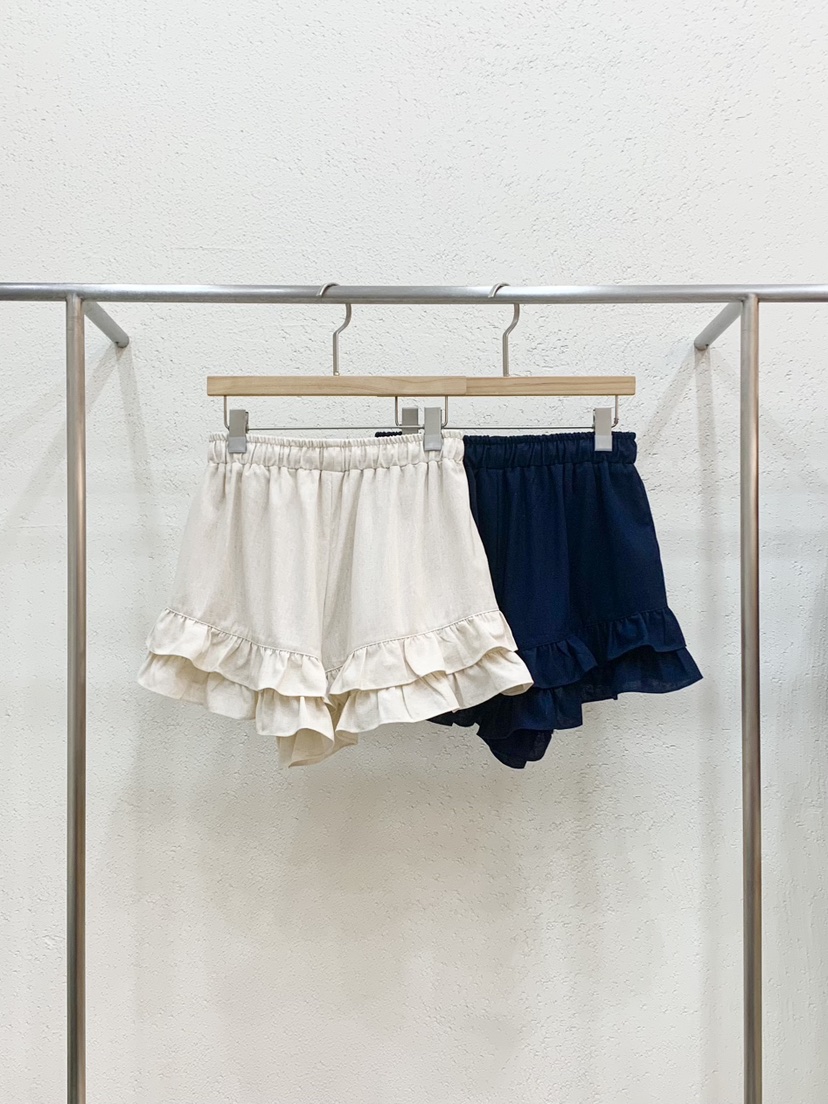 LIGHT AND SALT東大門實拍韓國女士新品短褲荷葉邊亞麻LIGHT AND SALT短褲