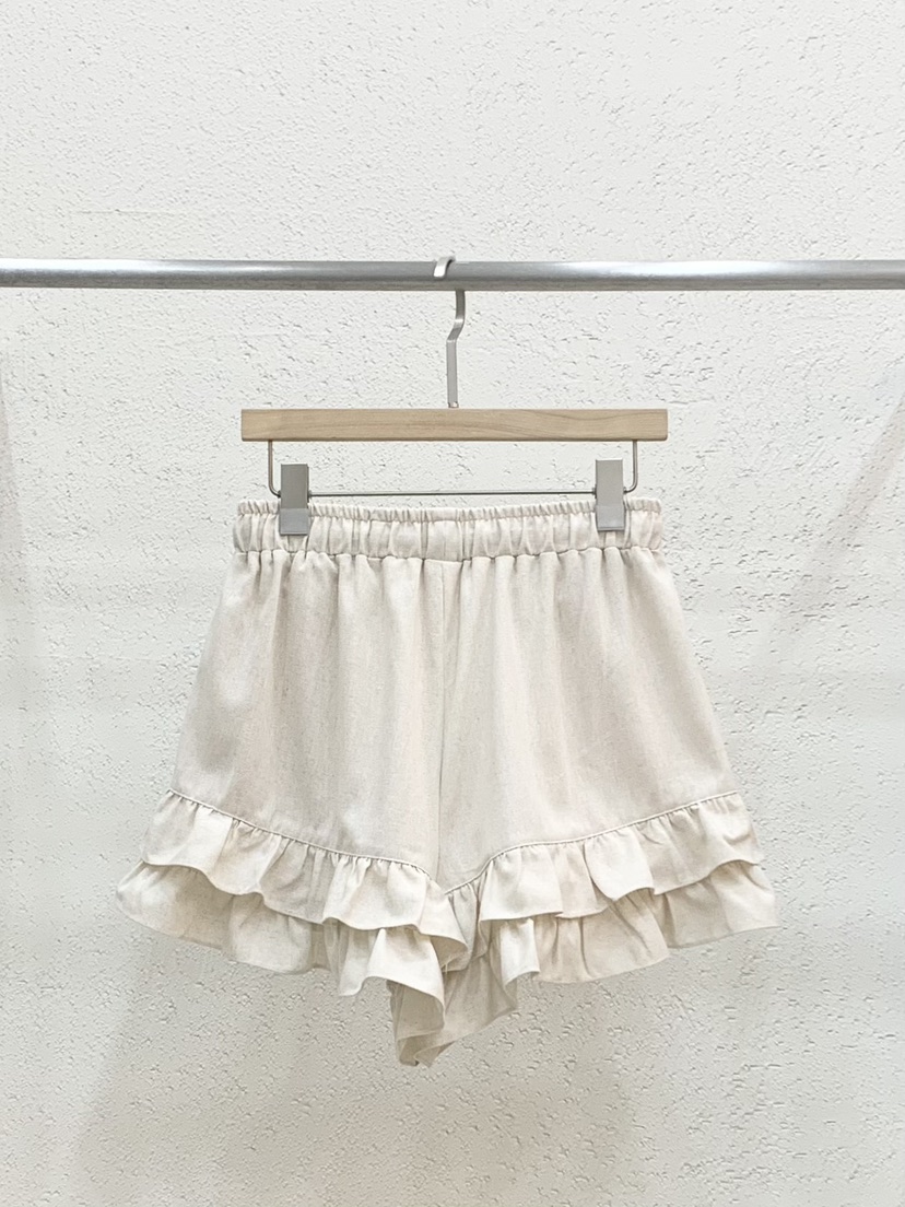 LIGHT AND SALT東大門實拍韓國女士新品短褲荷葉邊亞麻LIGHT AND SALT短褲