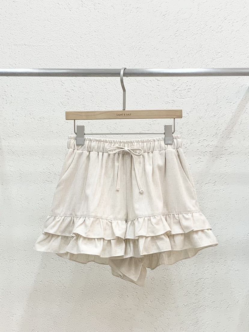 LIGHT AND SALT東大門實拍韓國女士新品短褲荷葉邊亞麻LIGHT AND SALT短褲圖色1
