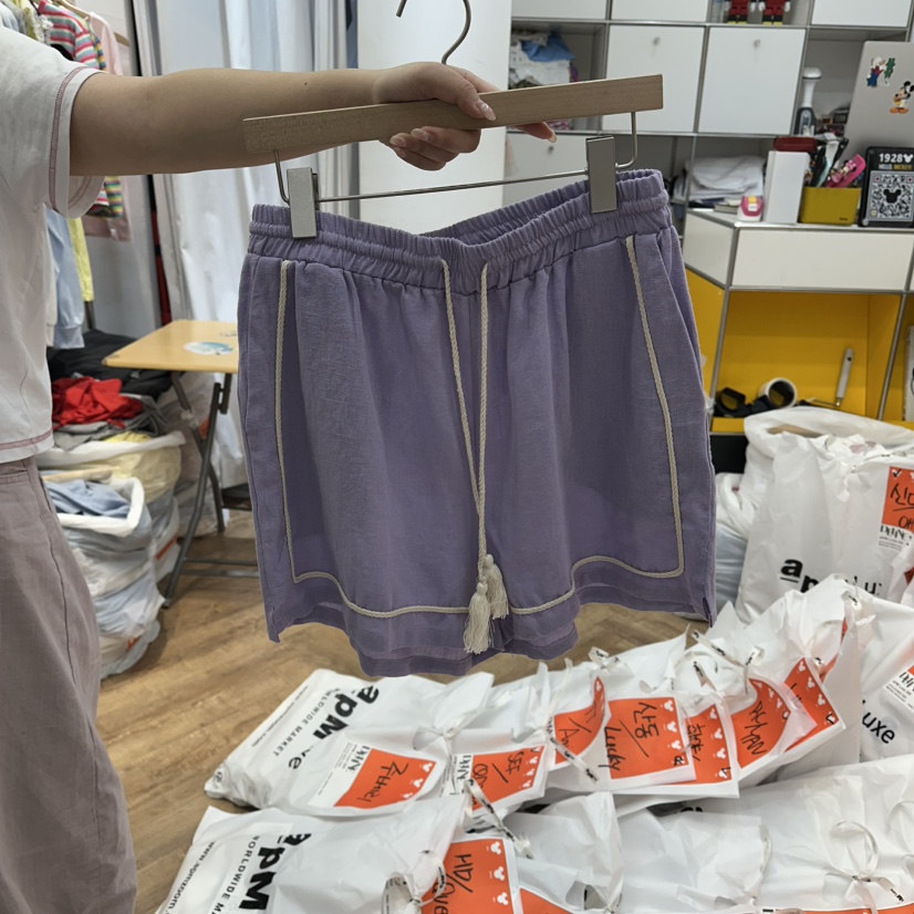 DE LINE韓國直郵女士新品26夏季人氣推薦熱賣短褲亞麻布DE LINE短褲圖色1